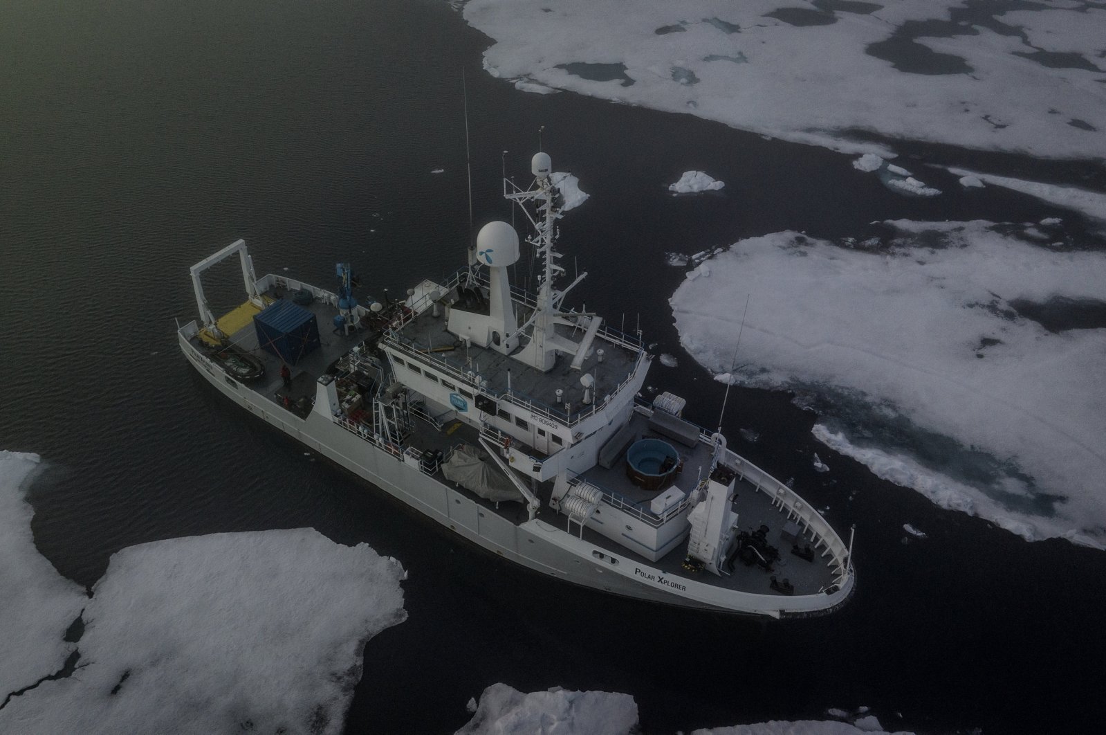 Aerial view of the PolarXplorer vessel the team sailed on during the scientific research, the Arctic, Aug. 7, 2023. (AA Photo)