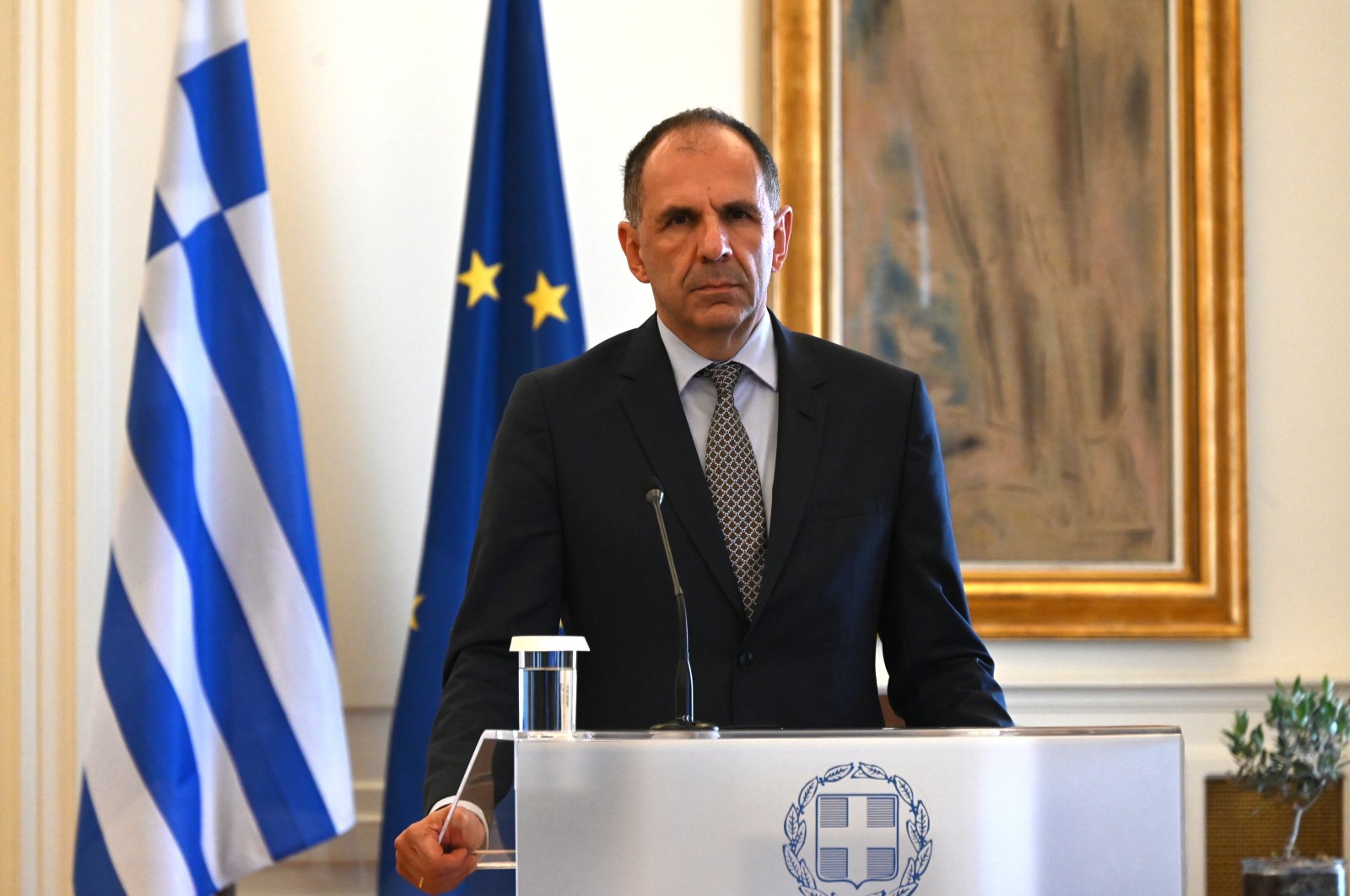 Greek Foreign Minister George Gerapetritis speaks at a news conference in Athens, June 7, 2023. (Reuters File Photo)